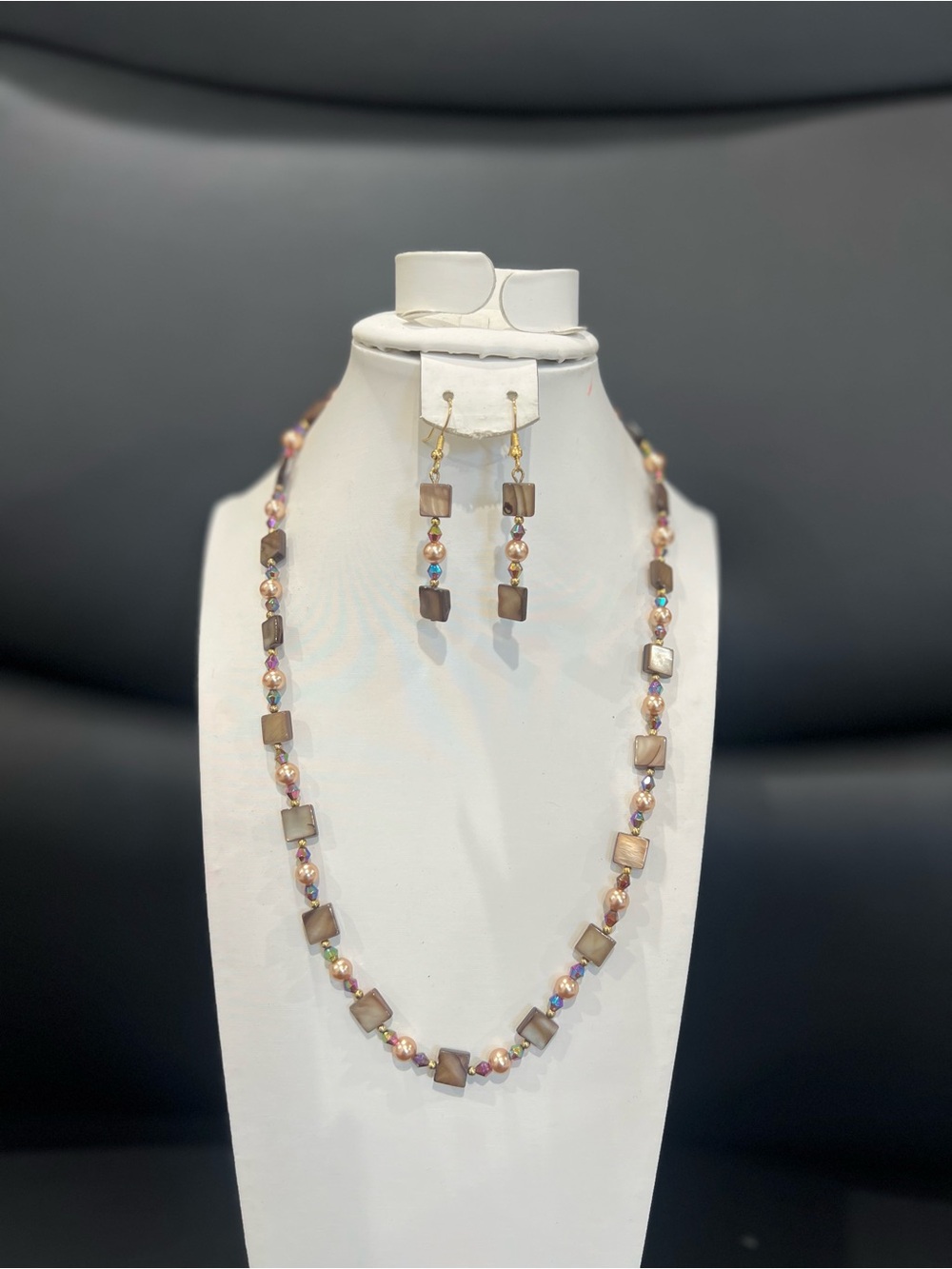 Elegant Brown Iridescent Bead Necklace & Earring Set - Women Jewelry